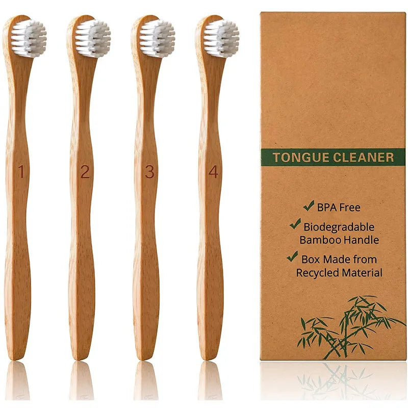 BPA Free Portable Reusable Natural Tender Bamboo Tongue Cleaner Brush Biodegradable Tongue Cleaner Scraper