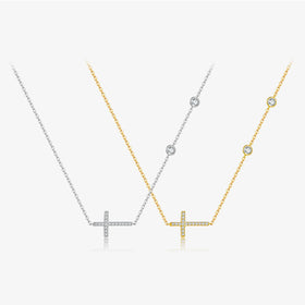 FUAMAY Fashion 18K Gold Plated 925 Sterling Silver Necklace Pave Cross Necklace With Zircon