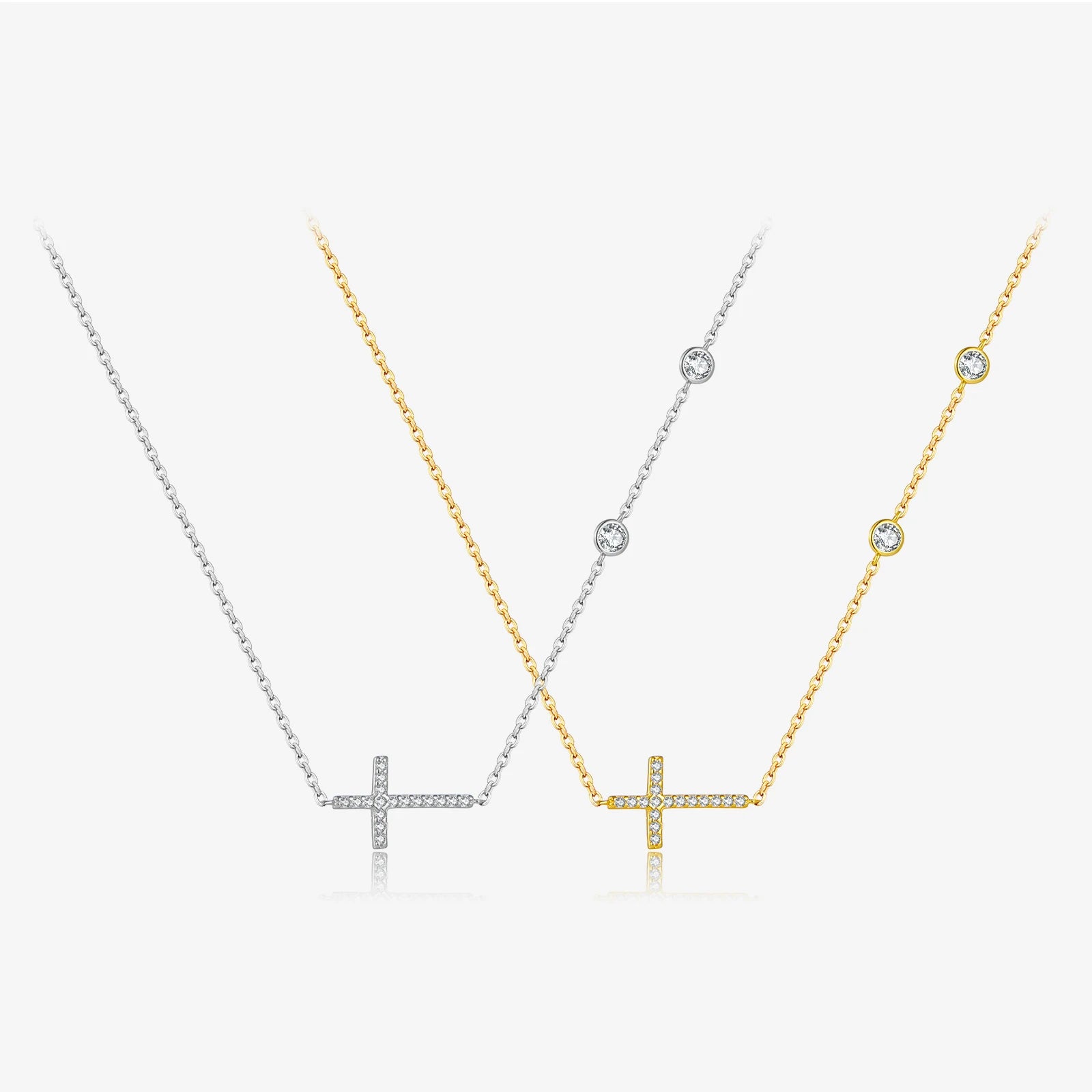 FUAMAY Fashion 18K Gold Plated 925 Sterling Silver Necklace Pave Cross Necklace With Zircon