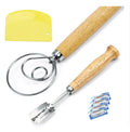 3 Pack Bread Baking Tool Set Wood Steel Rattan & Linen Dough Whisk & Pastry Cutters for Home Kitchen Use