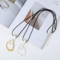 New Fashion Ins  Irregular Alloy Drop Pendant Long Black Wax Cord Sweater Necklace With Pearl for Women