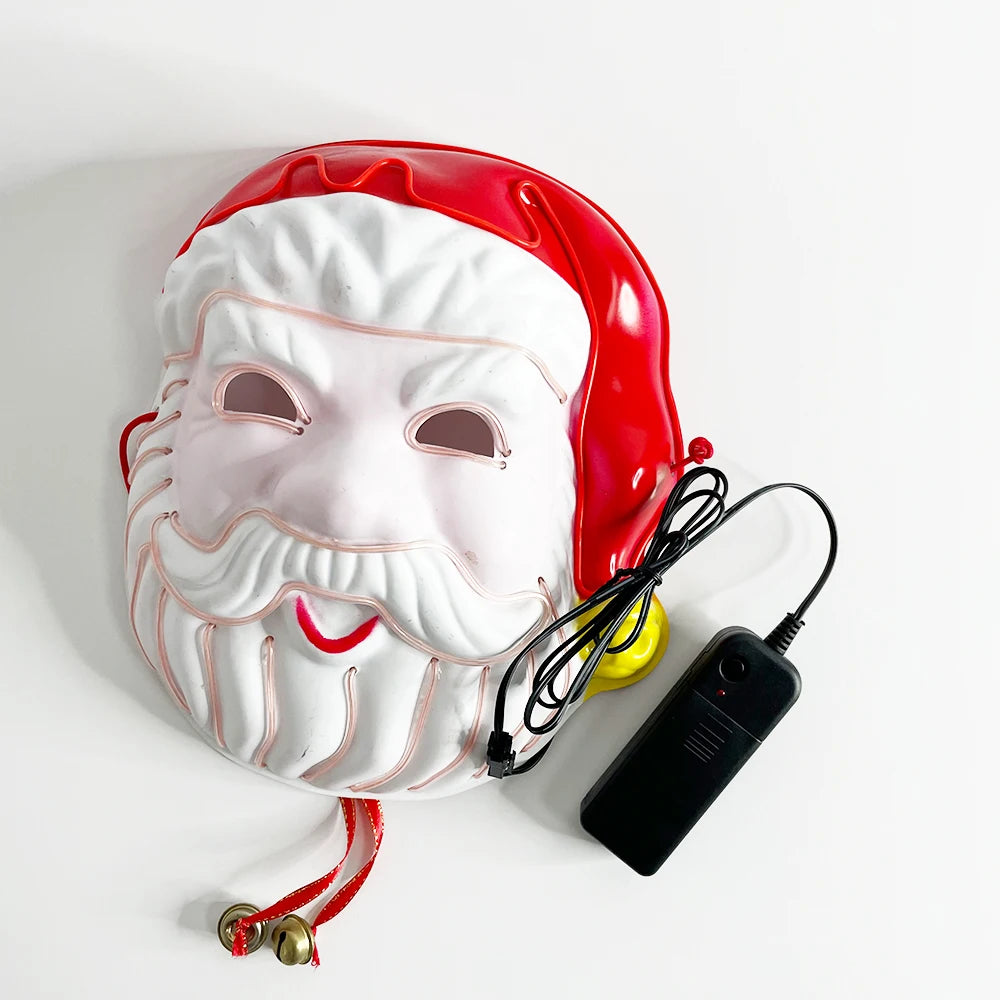 Neon-Glo Custom Logo EL Wire Printed Double-Color LED Light-Up Santa Claus PVC Face Mask Flashing Christmas Party Mask