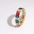 G145 Square Ladder Ring Rainbow Zircon Crystal Tilt Band Colorful Glass Crystal Stacking Women Rings