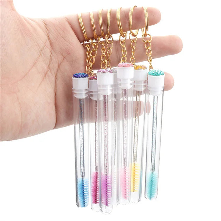 Wholesale Mini Gold Keychain Reusable Mascara Wand Holder Disposable Lash Extension Spoolie Nylon Lash Brush Key Ring