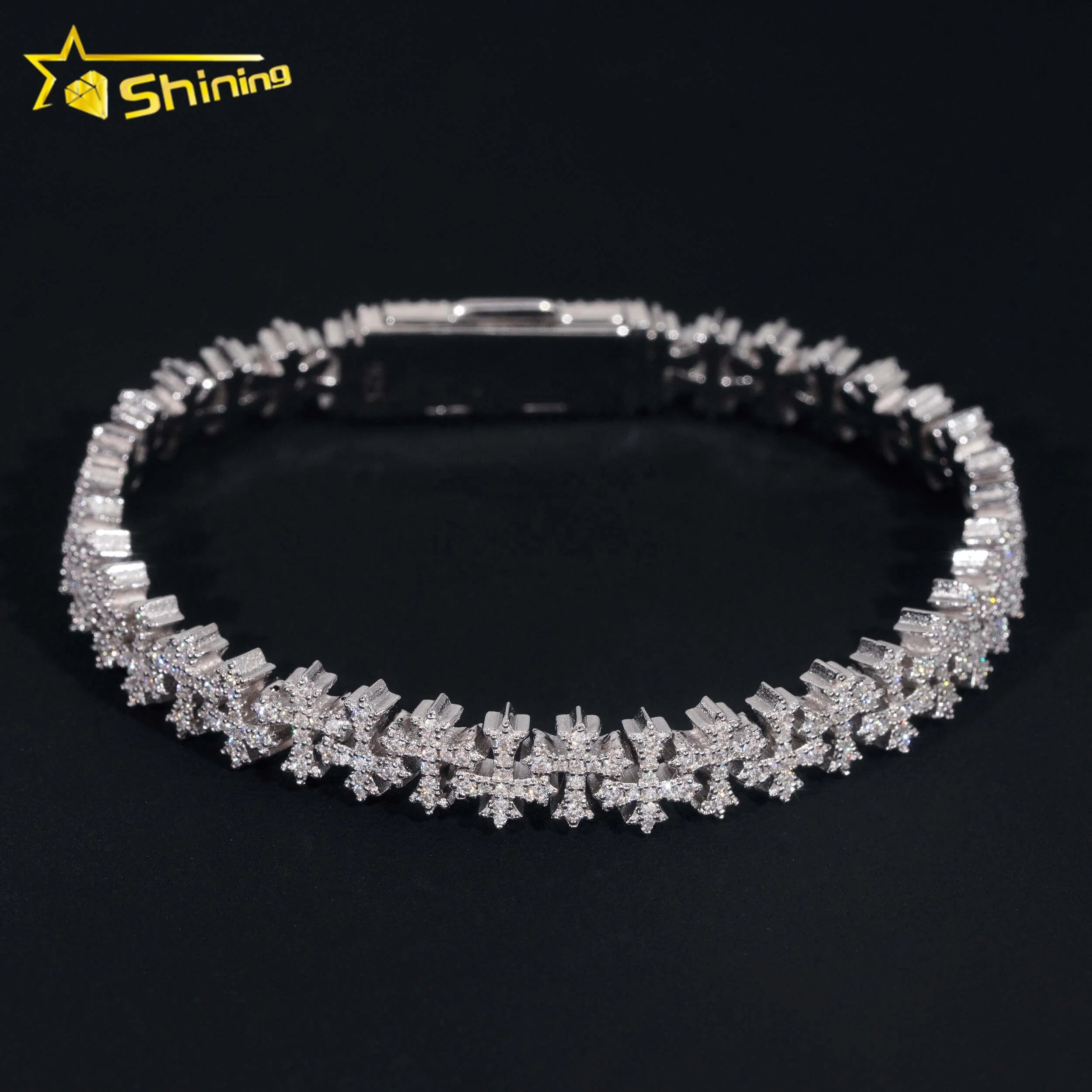 Luxury Small Size Cross Cuban Link Chain Sterling Silver 925 Moissanite Cross Bracelets Hip Hop Men's Jewelry