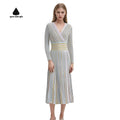 Women's Vintage Long Sleeve Dress Spring Autumn Knitted Color Strip Dress Ladies Elegant 2025 Fashion Clothing Casual Dresses