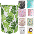 Large Laundry Hampers Storage Basket Lightweight Canvas Round Gift Bins Toys Clothing Laundry with Handles Green Leaf