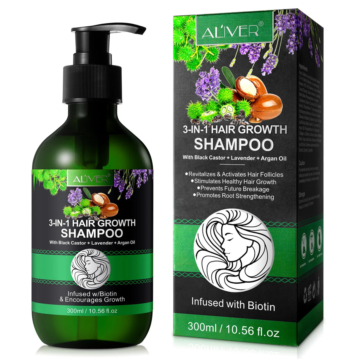 ALIVER Smoothing Moisturizing Hair Lotion Biotin 300ml Bottle Hair Regrowth Jamaican Black Castor Lavender Argan Oil Shampoo