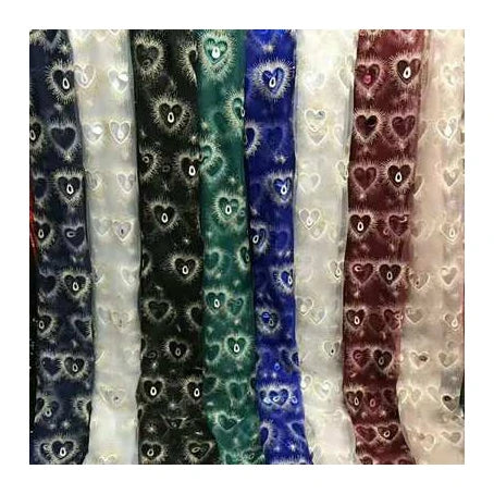 HG1122 Long Skirt Tulle Lace Fabric with Heart Design Feather Sequins & Embroidery for Curtains & Weddings