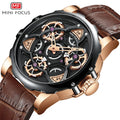 MINI FOCUS 0249 Multi-function Chronograph Leather Strap Men Watches Man Casual Quartz Watch Men Hollow Out Sport Wristwatches