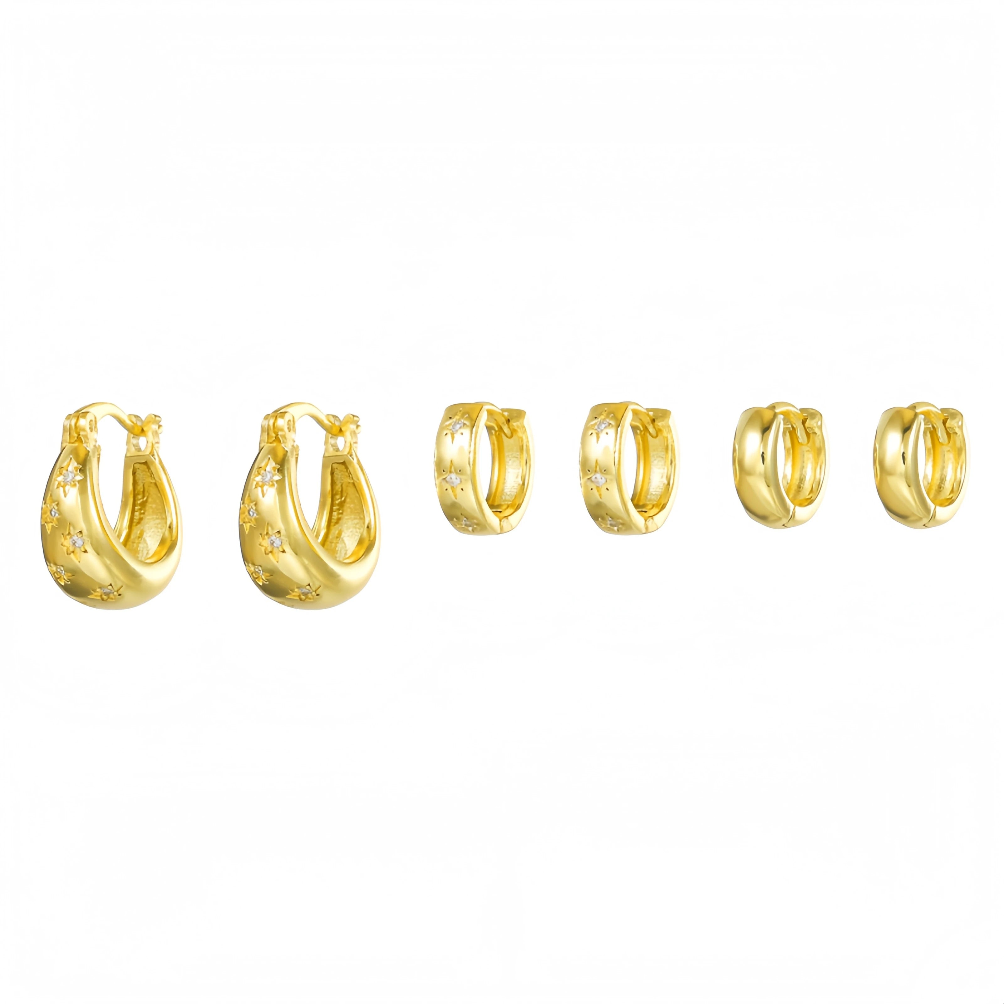6pcs Versatile 18K Gold Plated Huggie Hoops Trendy Minimal Design Classic Professional Women's Set for Weddings Parties Made