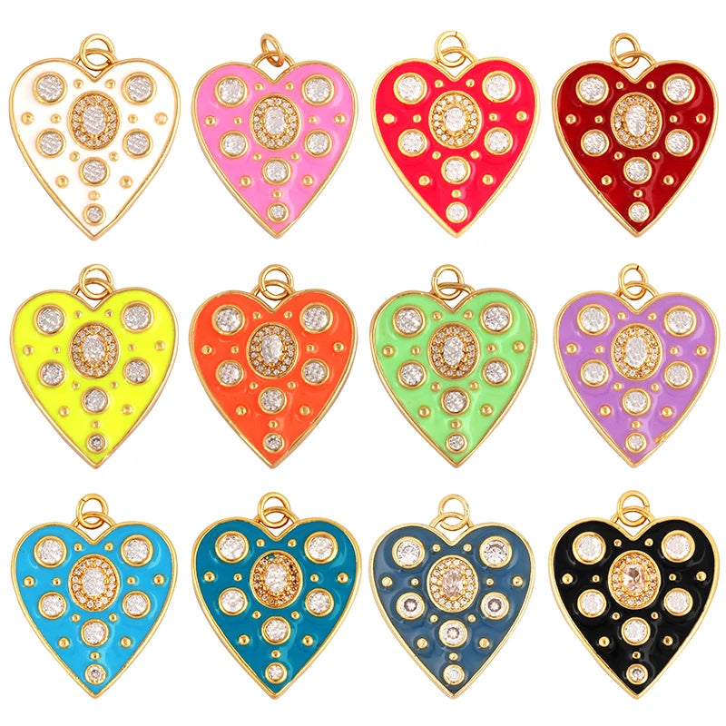 Fashion Rainbow Zircon Heart Shape Enamel Charm PendantsHeart Shape Necklace Colourful for Jewelry Pendants M14