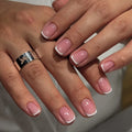3940 Classic Minimalist French White Edges Short Square Design False Nails Press on Nails Artificial Fingernails Customize