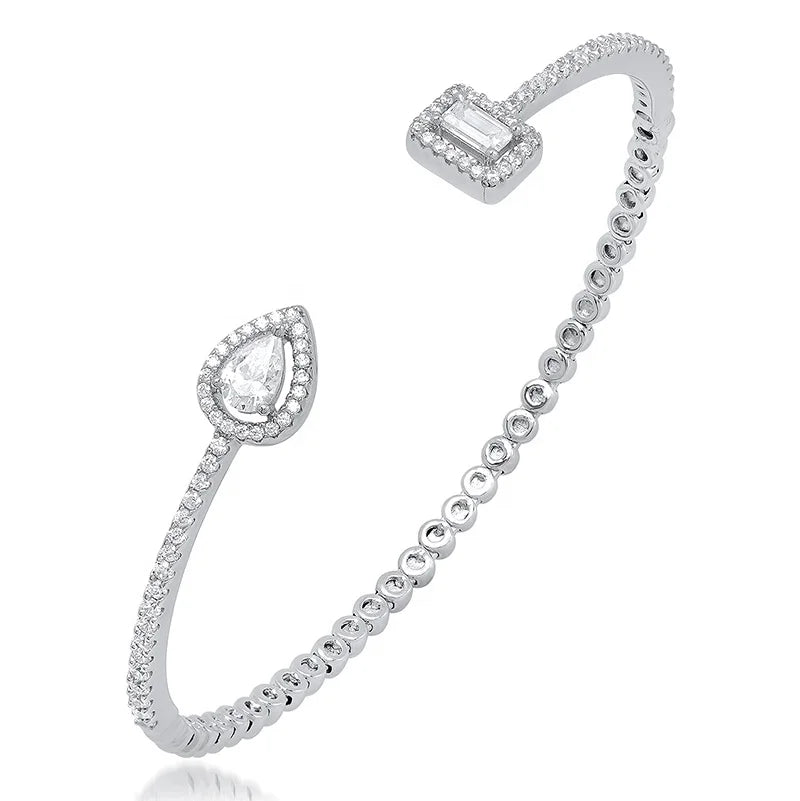 Pleasingly Simple Jewelry 18k Gold Plated Diamond 925 Stretch Bangles Sterling Silver Zirconia for Women Bracelet Cuff Bangle