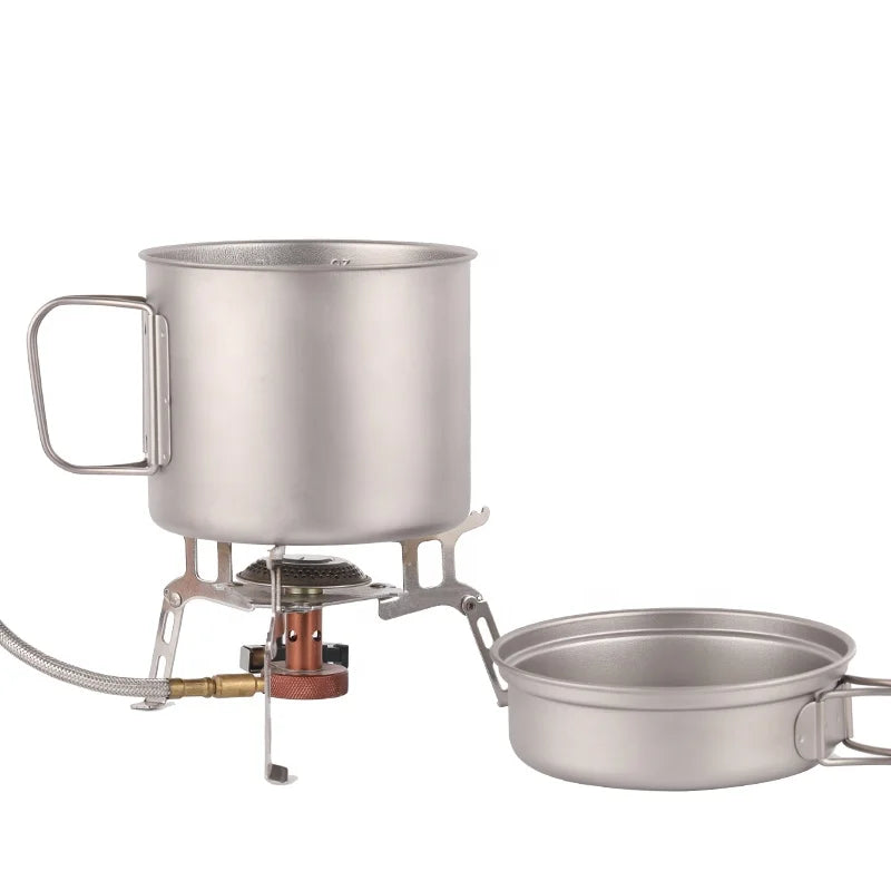 Ultralight Titanium 900/1100ml Pot and 350ml Fry Pan Cooks Outdoor Camping Picnic Cookware Set Accessories with Folding Handles