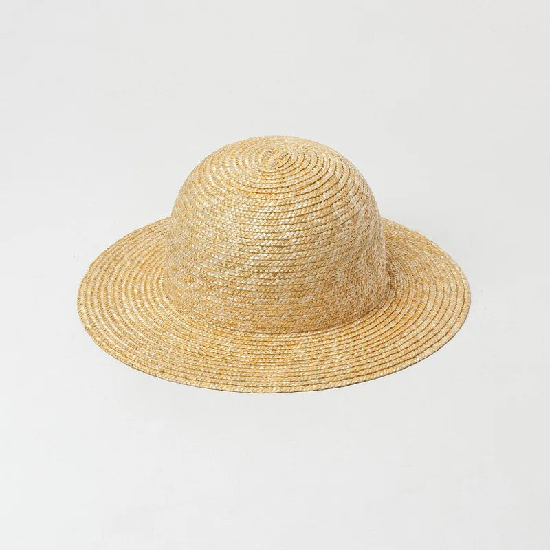 Custom Wholesale Round Crown Shape Summer Sun Resort Travel High Quality Natural Wheat Straw Little Girl Boy Child Kids Hat