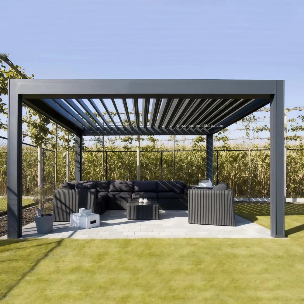 Luxury Aluminum Roof Gazebo Modern Outdoor Glass Wall Louver Sunroom Pergola Chinese Style Balcony Easily Assembled Rot Proof
