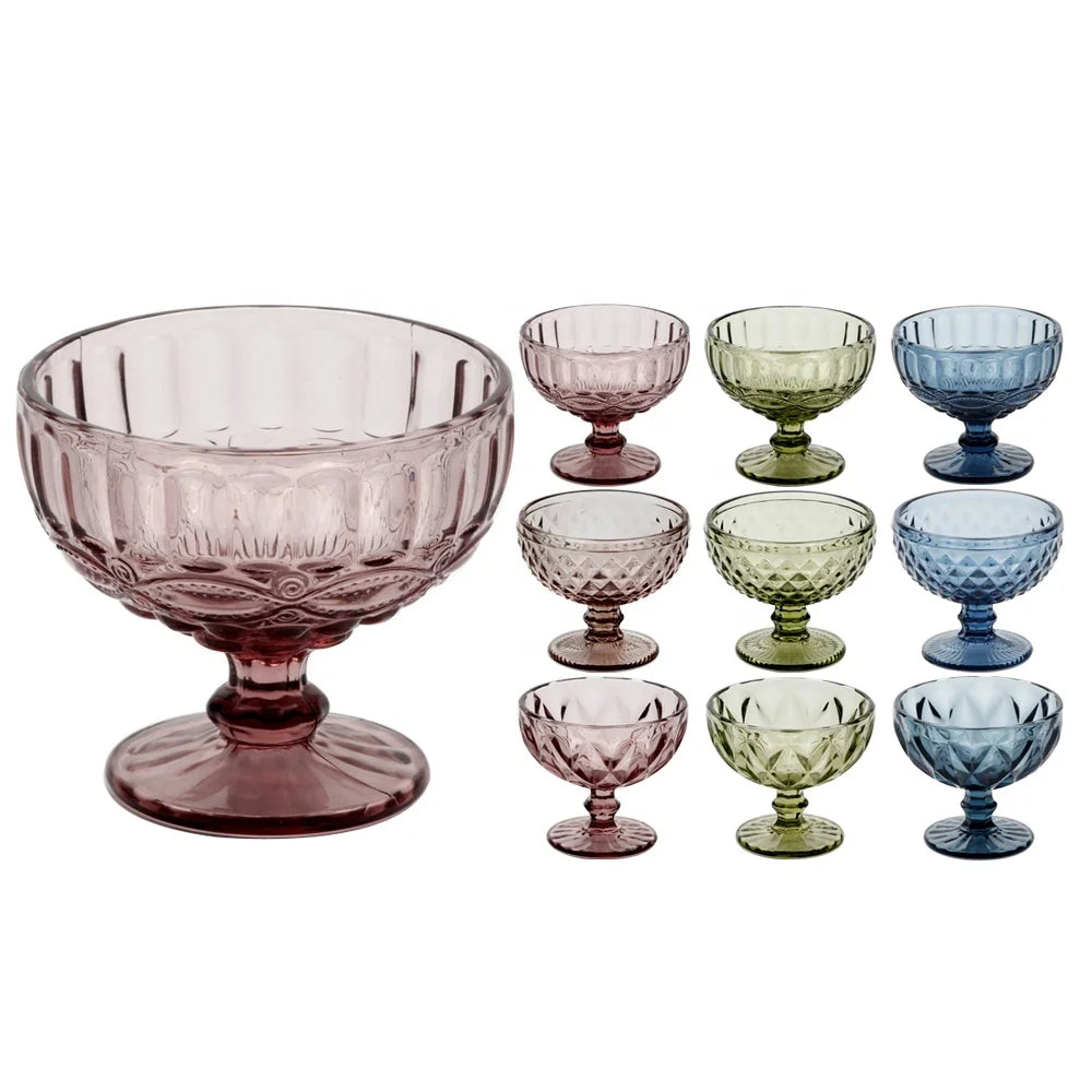 Beauchy Hot Sale 300ml Engraved Goblet Glass Ice Cream Dessert Cold Drink Beer Bowl Cup With Stem