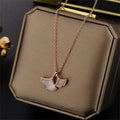 Wholesale New Titanium Steel Rose Gold Friendship Statement Necklace Ginkgo Leaf Shell Necklace