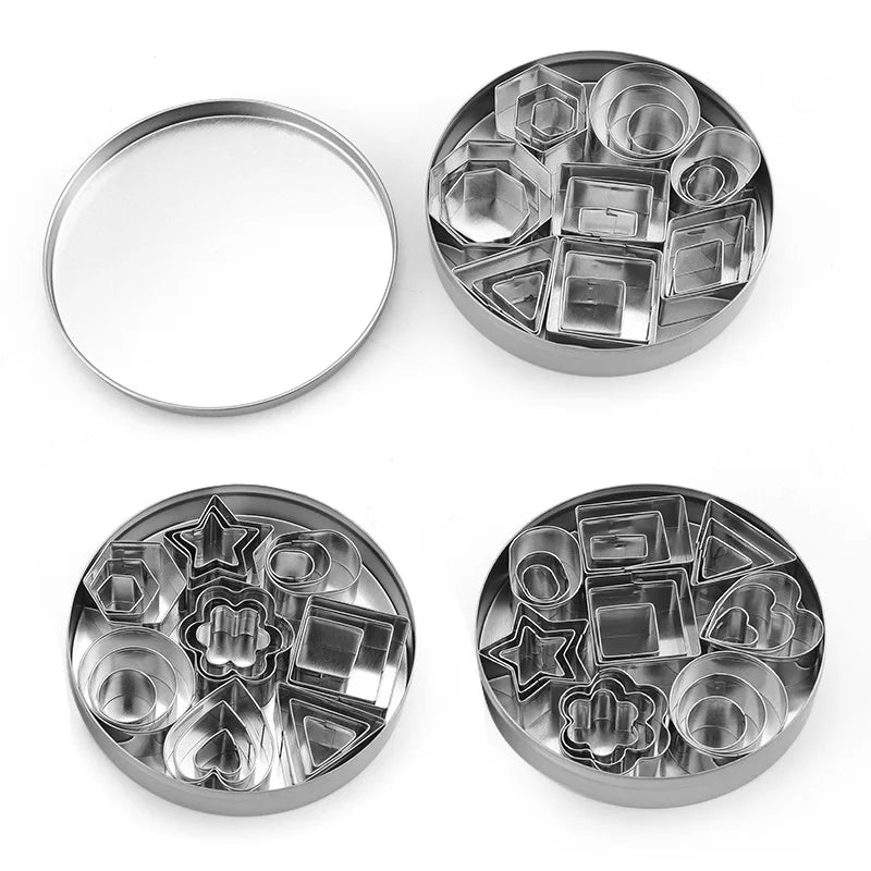 24Pcs Geometric Shapes Biscuit Fondant Molds Stamp Stainless Steel Cookie Cutter Set with Box