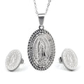 Our Lady of Guadalupe Silver Stainless Steel Religious Necklace Earring Jewelry Set