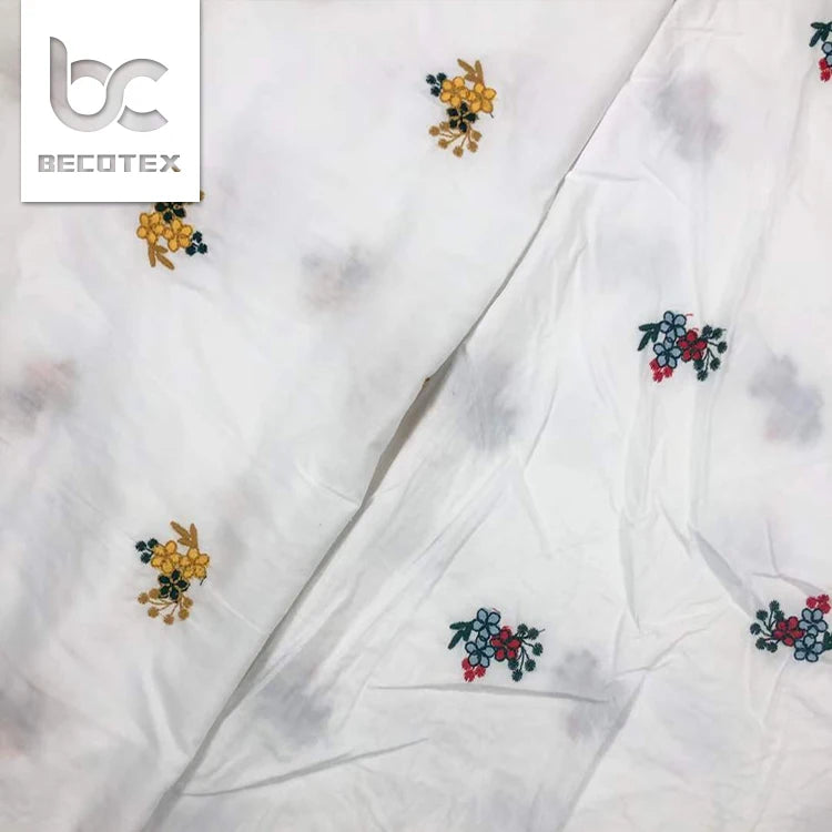 High Quality Printed Flower Plain White Woven Embroidery on 100% Cotton Eyelet Lace Fabric for Dress