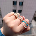 Small Miyuki Thin Reiki Crystal Beaded 925Sterling Silver Bead Jade Agate Amethyst Rose Quartz Natural Stone Ring Women Girls