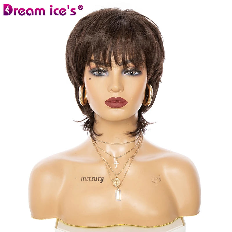 Women's Heat-Resistant Synthetic Short Bob Wig with Blonde Brown Bangs Full Head Wig Wholesale Transparent Short Bob Wigs
