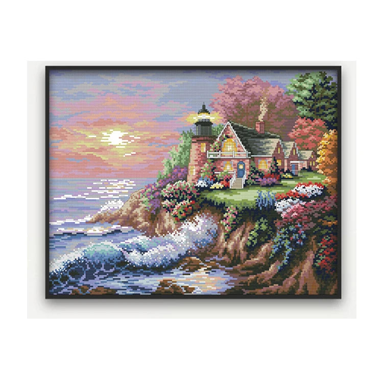 Home Decoration Scenery Series Seaside Lighthouse Hand Embroidery 11CT 14CT Stamped Cross Stitch for Beginner