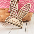Hot Rattan Cane Easter Rabbit Ears Bunny Basket Tag Wooden Laser Cut Custom Shape Wood for Easter Decoration