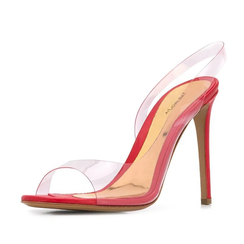 Custom Large Size Round Toe High Heels Transparent Shoes Clear PVC Stiletto Heeled Sandals for Women