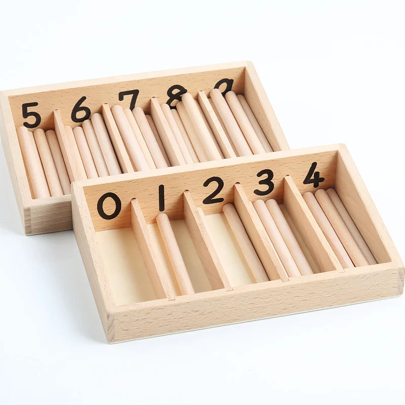 Educational Montessori Mathematics Teaching Tools Numbered Spindle Box With 45 Spindles