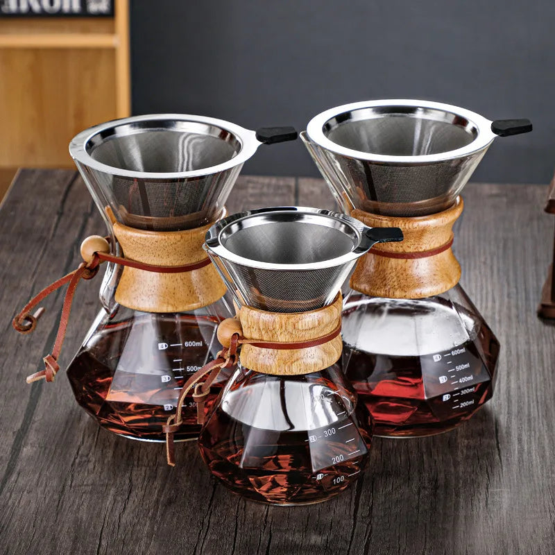 Beeman Filter Camping Stainless Steel Disposable Classic Design Coffee Pot 400/600/800ml Superior Bamboo Decor Manual Brew