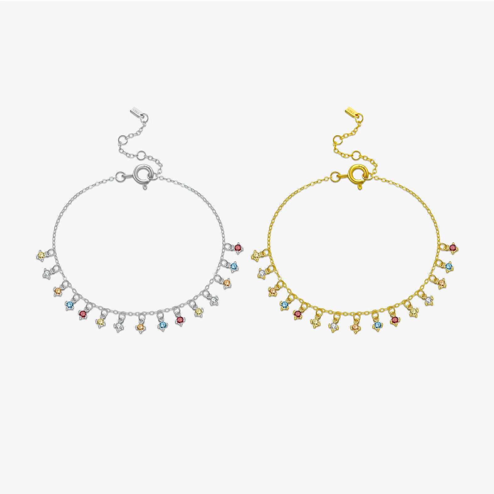 FUAMAY Wholesale Rainbow Zircon  Fashion Dainty 18K Gold Plated 925  Silver 2MM Colorful Zircon Multi Color Braided Bracelet