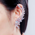 Asymmetric Feather Shape Shiny Cubic Zirconia Long Big Ear Cuff Stud Earrings for Women Fashion Party Jewelry