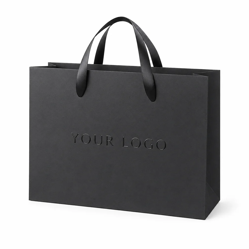 SHINY Matte Soft Touch Reinforced Base Card Paper Bags with Tissue Paper for Retail Presentation
