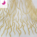 Hot Sale African Yellow Gold 3d Beaded Lace With Sequins Shining Wholesale Embroidery Lace Dress Fabric for Aso Ebi HY1594-3