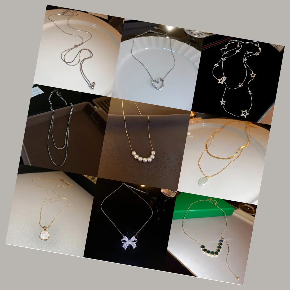 Wholesale Bulk Luxury Women's Jewelry Fashion Bijoux Stainless Steel Zircon Flower Pearl Bow Tie Necklace for Women Gifts