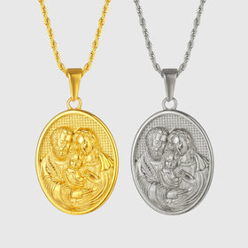 2024 Fashion Virgin Mary Pendant 18K Gold Plated Stainless Steel Christian Mother and Son Jesus Head Necklace