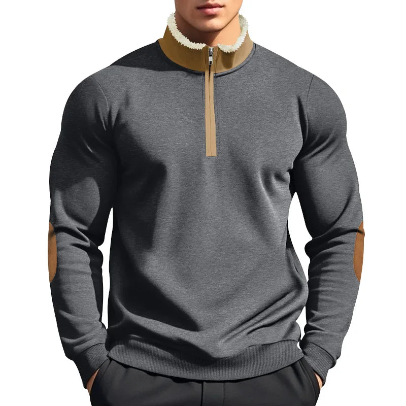 Custom Stand Collar Baggy Pullover Men Long Sleeve Retro 1/4 Zip Pullover Men Thick Warm Pullovers