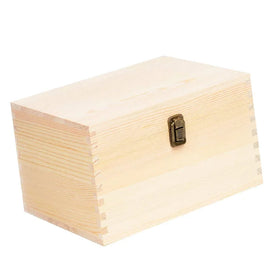 Extra Large Pine Wood Rectangle Box Unfinished Natural DIY Craft Stash with Hinged Lid Front Clasp for Arts & Hobbies Carving