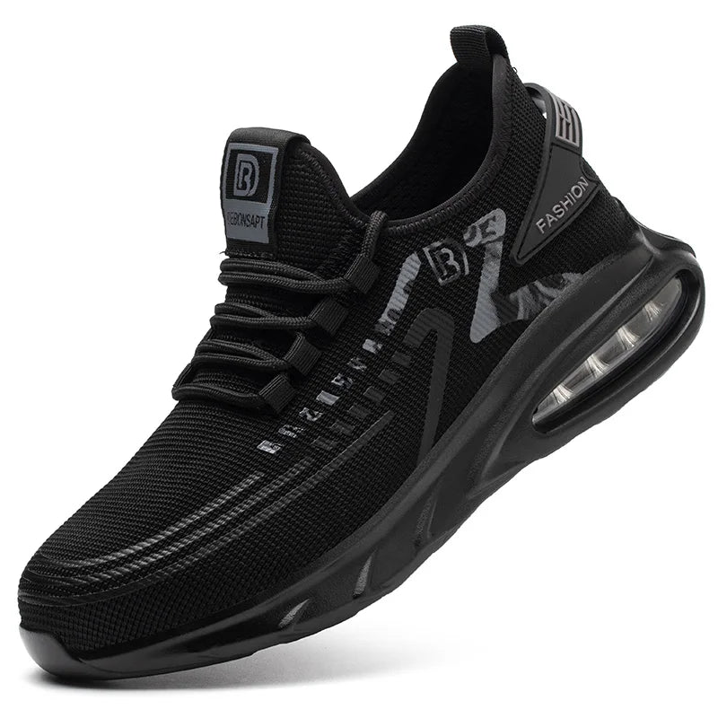 Industrial Protective Breathable Work Boot Casual Trainers Steel Toe Safety Shoes for Men Case Black Auto Mesh