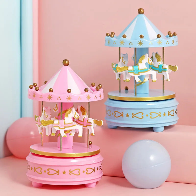 Carousel Music Box with Light Birthday Gift Children Toy Cartoon Rotate Carousel Music Box