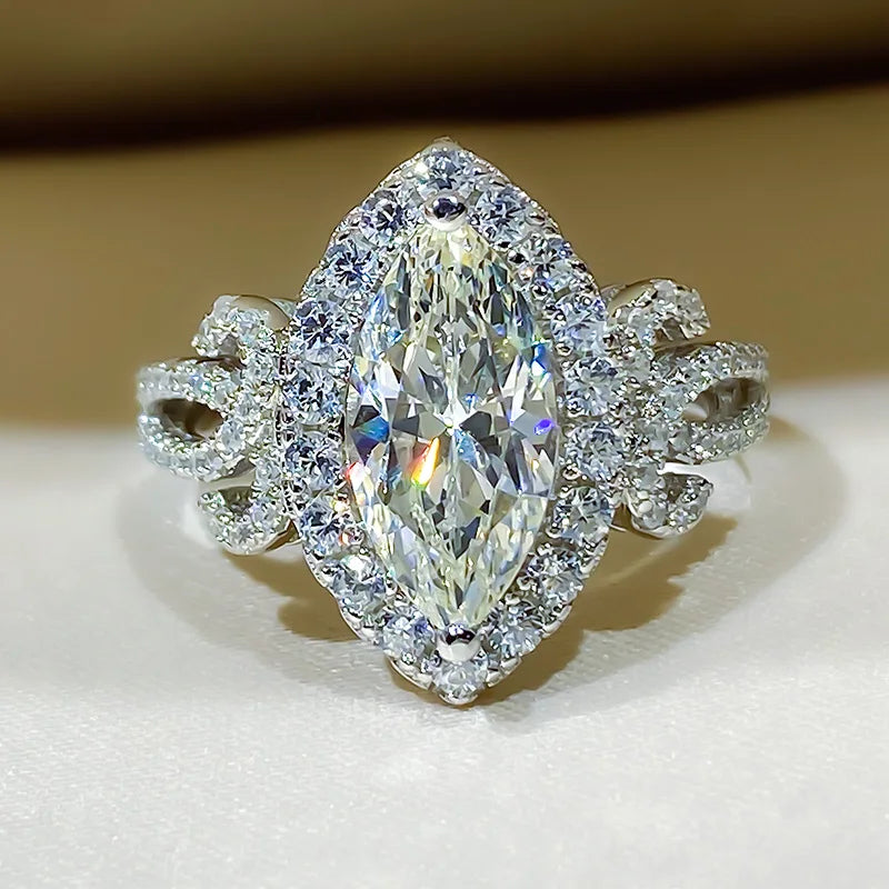Huitan Beautiful Marquis Anillos Noble Woman Pure Zircon Rings Lady Girls Silver Dainty Fashion Ring