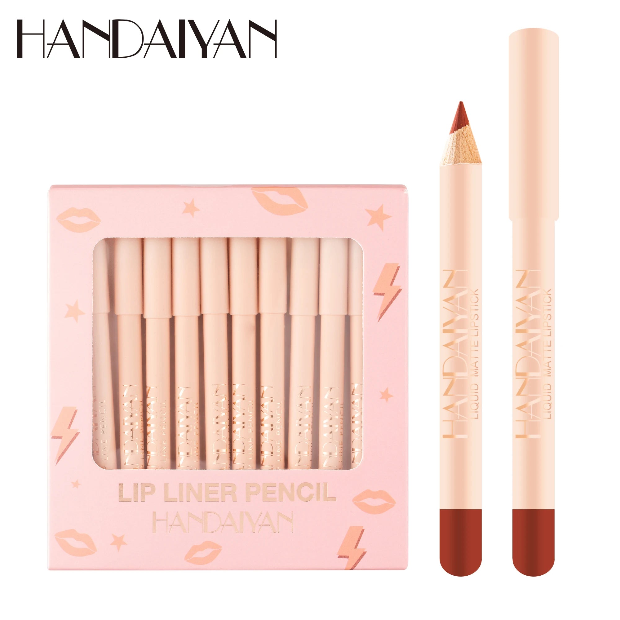 HANDAIYAN 12 Color Matte Lipstick Lip Liner Set Easy Hand Velvet Mist Face Lip Gloss Natural Lasting