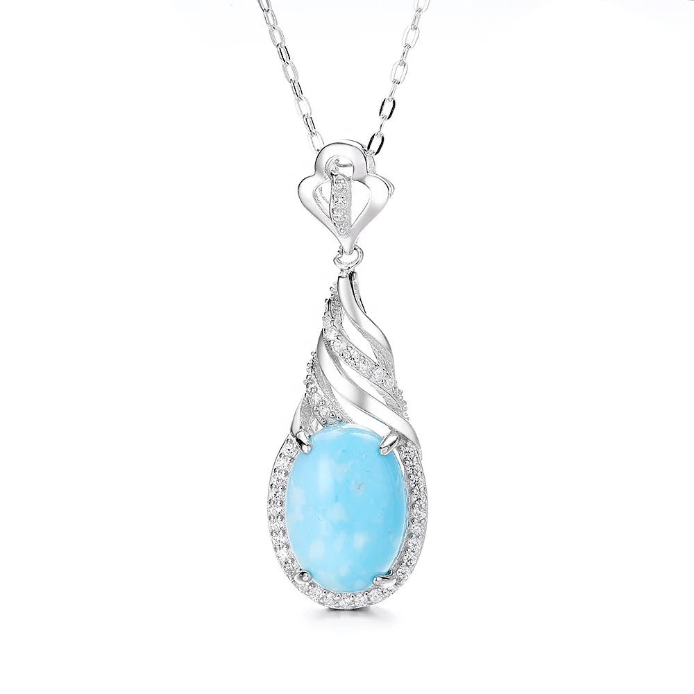 Hot Sale Simple Design Dominica Natural Larimar Gemstone 925 Sterling Silver Pendant Necklace for Women