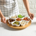 Nordic Creative Pattern White Heart-Shape Ceramic Fruit Salad Bowl Luxury Service Tableware with Wooden Shelf Snack Plate