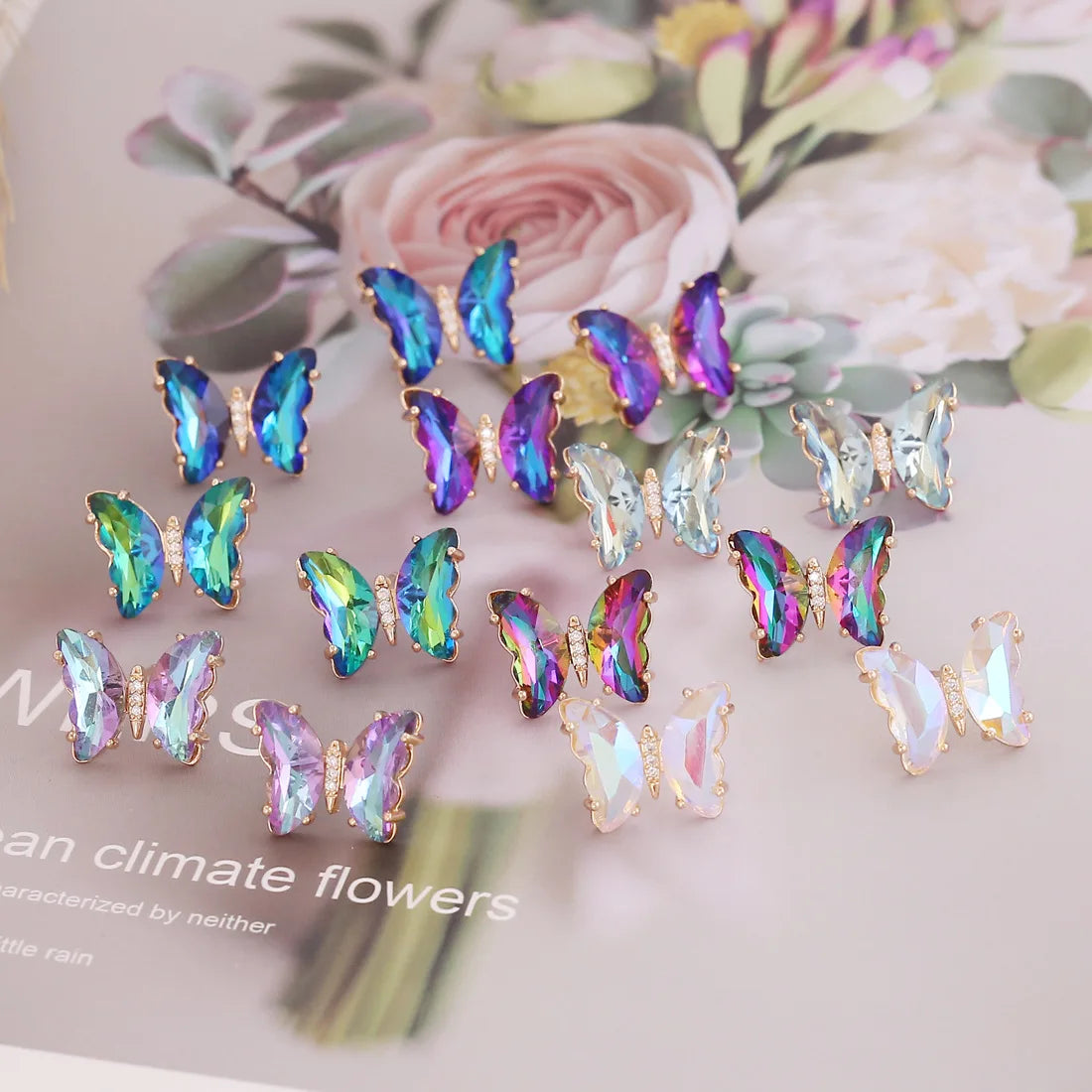New Personality Fashion Fashion Ear Studs Wholesale Gradient Butterfly Earring for Women Party Jewelry