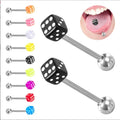 Gaby New Dice Design 14G Tongue Ring  Stainless Steel  Tongue Piercing Jewelry  Fashion Jewelry Piercing Jewelry