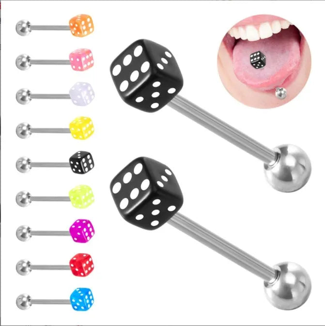 Gaby New Dice Design 14G Tongue Ring  Stainless Steel  Tongue Piercing Jewelry  Fashion Jewelry Piercing Jewelry